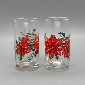 Vintage Poinsettia Christmas Drinking Glasses – Set of 2 Holiday Tumblers